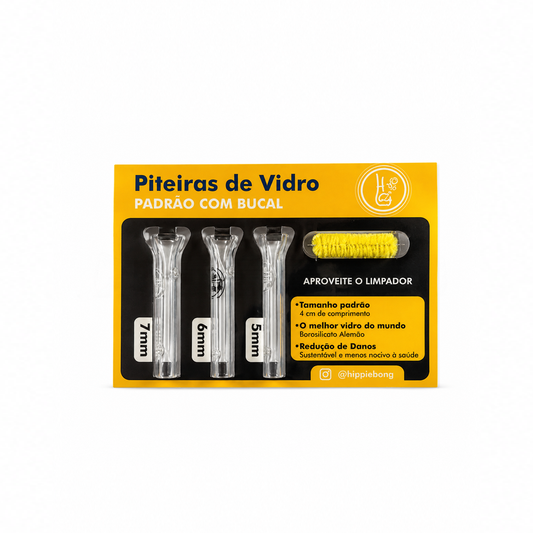 Pack de Piteira de Vidro C/ Bucal Hippie Bong C/3